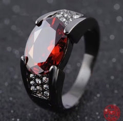 Men Gold Color Rings Ruby Carved Rings