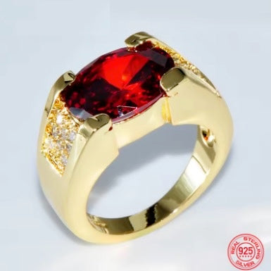Men Gold Color Rings Ruby Carved Rings
