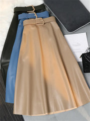 Classic Faux PU Leather Long Skirts