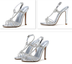 Bling Bling Crystal T-bar Strap Women Sandals Peep Toe Cut-out