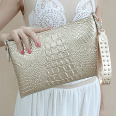 Crocodile pattern cow leather women clutch bag shoulder bag