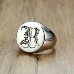 Stylish Pattern Font Initial Stamp Rings Jewelry