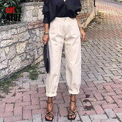 Y2K Khaki Women's Cargo Pants High Waist Loose Trousers