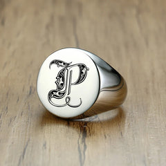 Stylish Pattern Font Initial Stamp Rings Jewelry