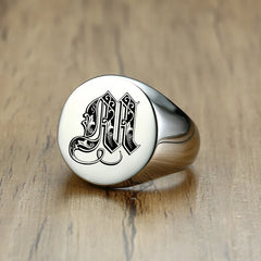 Stylish Pattern Font Initial Stamp Rings Jewelry