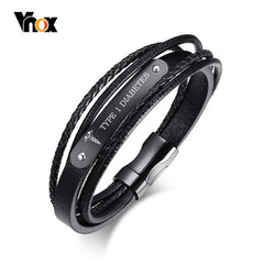 Black Genuine Leather Bracelet Men Jewelry