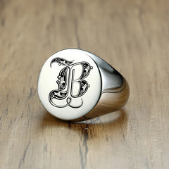 Stylish Pattern Font Initial Stamp Rings Jewelry