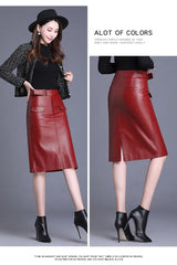 Straight Skirts Solid Color Casual PU Leather Knee Length