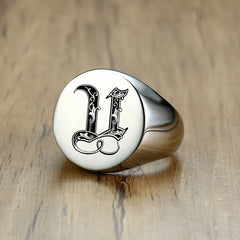 Stylish Pattern Font Initial Stamp Rings Jewelry