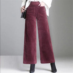 Corduroy Wide Leg High Waist Casual Loose Ankle-Length Pants