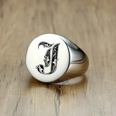 Stylish Pattern Font Initial Stamp Rings Jewelry