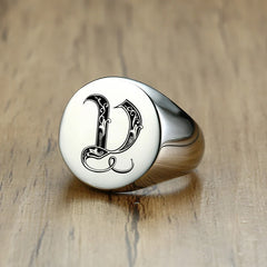 Stylish Pattern Font Initial Stamp Rings Jewelry