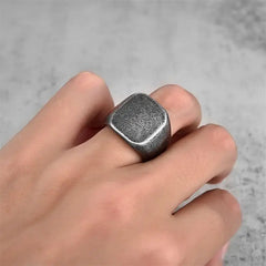Vintage Steel Square Flat Top Titanium Steel Blank Plain Men Ring