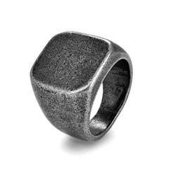 Vintage Steel Square Flat Top Titanium Steel Blank Plain Men Ring