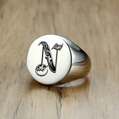 Stylish Pattern Font Initial Stamp Rings Jewelry
