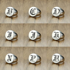 Stylish Pattern Font Initial Stamp Rings Jewelry