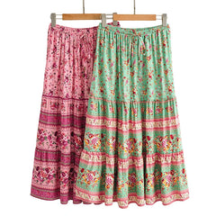 Boho Hippie Women Elastic Waist Beach Skirt Pink Floral Printed