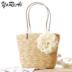 Summer Beach Bag Rattan Woven Handmade Knitted Straw Large Capacity Totes
