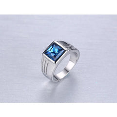 Blue CZ Zircon Engagement Band Ring Stainless Steel