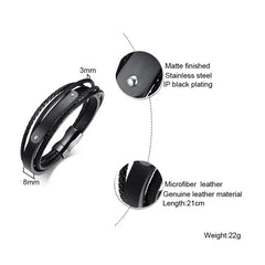 Black Genuine Leather Bracelet Men Jewelry