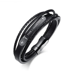 Black Genuine Leather Bracelet Men Jewelry