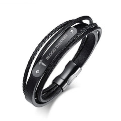 Black Genuine Leather Bracelet Men Jewelry