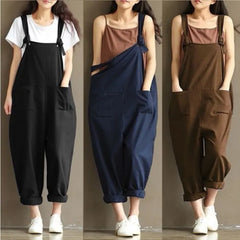 Fashion Loose Solid Jumpsuit Strap Dungaree Harem Trousers Overall Pants