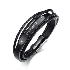 Black Genuine Leather Bracelet Men Jewelry