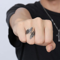 Vintage Feather Ring Men Jewelry Stainless Steel Biker Style