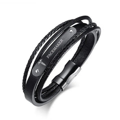 Black Genuine Leather Bracelet Men Jewelry
