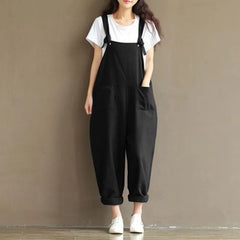 Fashion Loose Solid Jumpsuit Strap Dungaree Harem Trousers Overall Pants