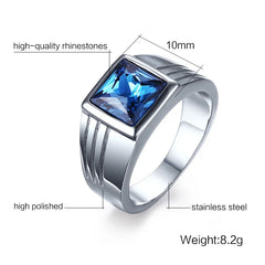 Blue CZ Zircon Engagement Band Ring Stainless Steel