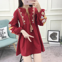 Embroidery Dress Long Sleeve Casual A Line Short dress