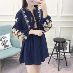 Embroidery Dress Long Sleeve Casual A Line Short dress