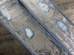 Sequin plus size vintage mid waist hole mom boyfriend ripped jeans