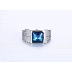 Blue CZ Zircon Engagement Band Ring Stainless Steel
