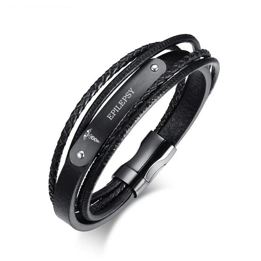 Black Genuine Leather Bracelet Men Jewelry