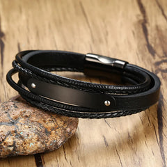 Black Genuine Leather Bracelet Men Jewelry