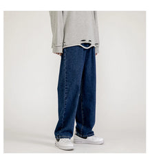 Fashion Men's Baggy Jeans Classic All-match Solid Color Straight-leg Denim Wide-leg
