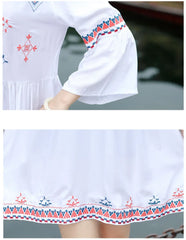 Bohemian Floral Embroidery Sundress Summer Beach V-Neck