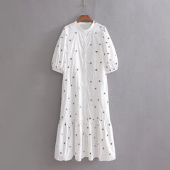 puff sleeve midi women vintage polka dot dress