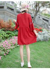 Bohemian Floral Embroidery Sundress Summer Beach V-Neck