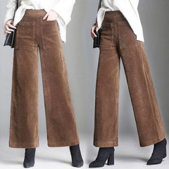 Corduroy Wide Leg High Waist Casual Loose Ankle-Length Pants