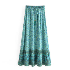 Boho Floral Print Skirt High Elastic Waist Maxi Long