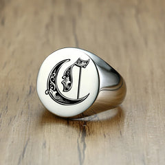 Stylish Pattern Font Initial Stamp Rings Jewelry