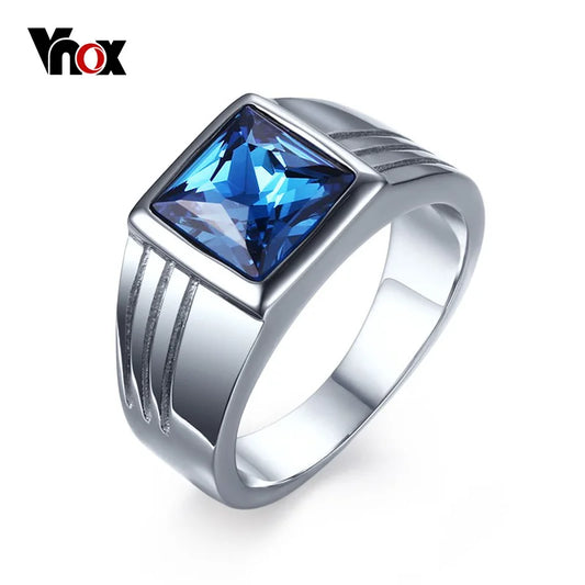 Blue CZ Zircon Engagement Band Ring Stainless Steel