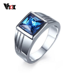 Blue CZ Zircon Engagement Band Ring Stainless Steel