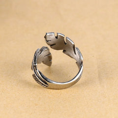 Vintage Feather Ring Men Jewelry Stainless Steel Biker Style
