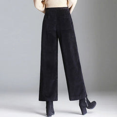 Corduroy Wide Leg High Waist Casual Loose Ankle-Length Pants