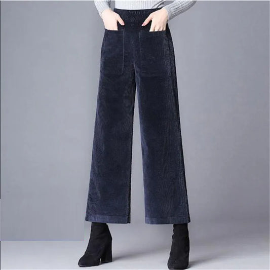 Corduroy Wide Leg High Waist Casual Loose Ankle-Length Pants